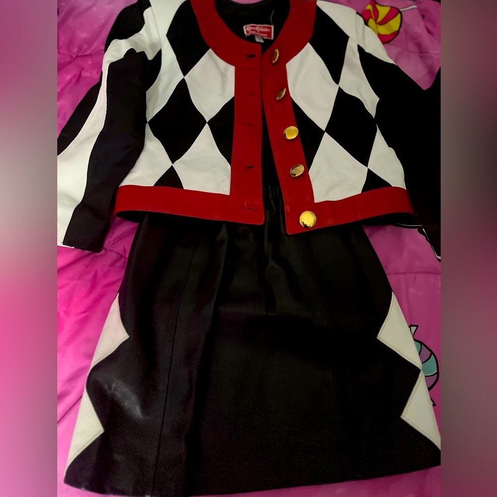 Leather matching skirt set